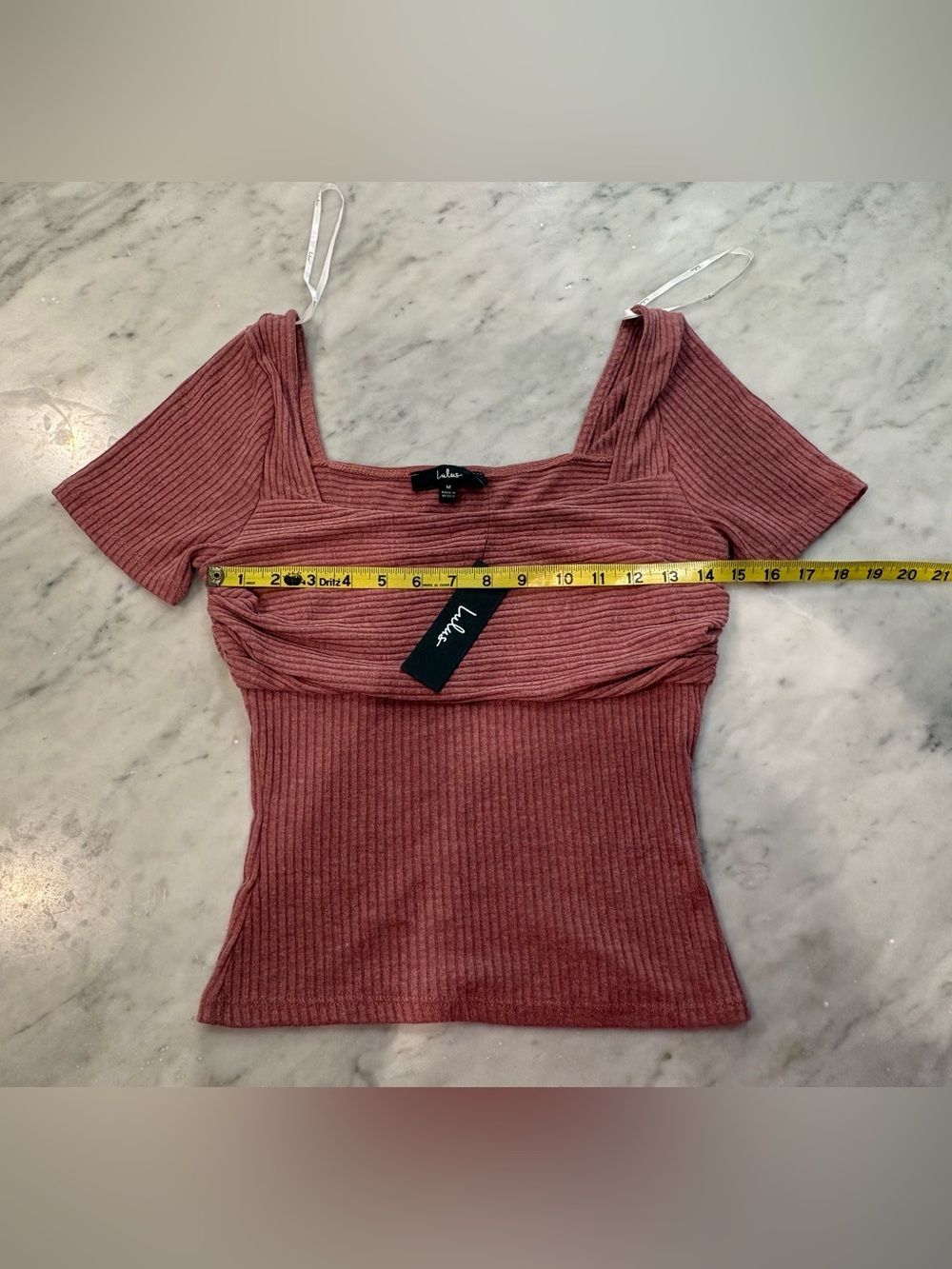 Lulus Ribbed Square Neck Top Medium Dusty Pink Mauve NWT